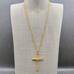 Paradise Cross Necklace Rope Chain Pendant Religious Jewelry Gold Tone 24 Inch